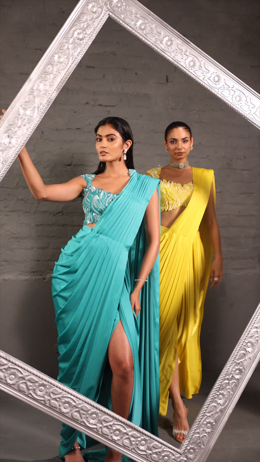 Cutwork Aqua Blue Blouse With Drape Saree Black Thread Co 6 Cutwork Aqua Blue Blouse With Drape Saree Black Thread Co 6