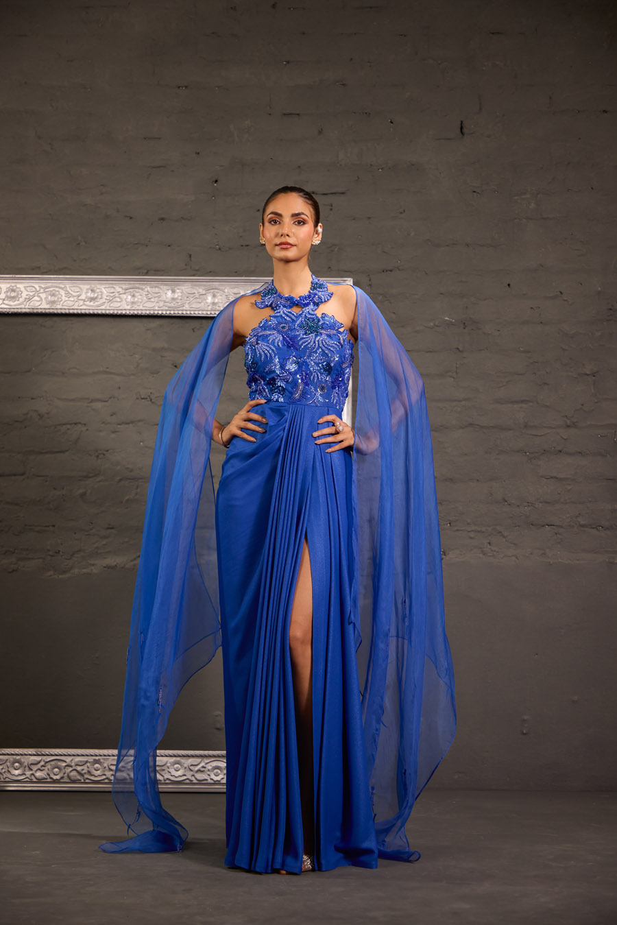 Cutwork Halterneck Drape Gown Black Thread Co