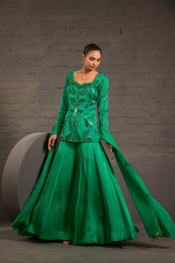 Emerald Green Embroidered Sharara Set Black Thread Co Emerald Green Embroidered Sharara Set Black Thread Co