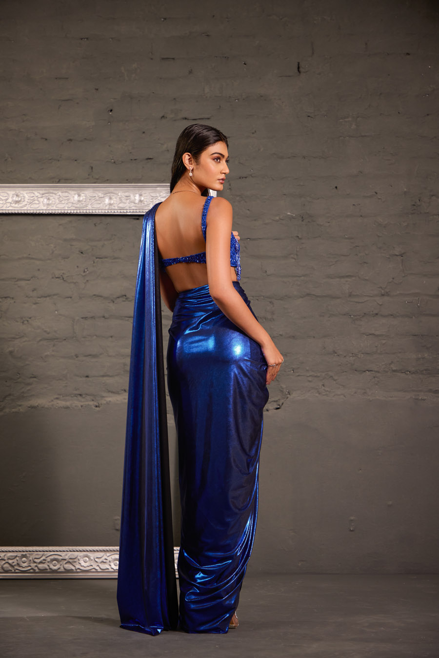 Tasseled Royal Blue Cocktail Metallic Drape Saree Set Black Thread Co 3 Tasseled Royal Blue Cocktail Metallic Drape Saree Set Black Thread Co 3