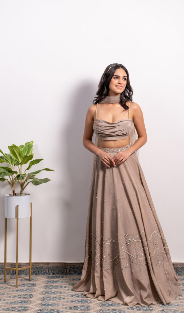 Cowl Top With Embroidered Lehenga and Dupatta Black Thread Co Cowl Top With Embroidered Lehenga and Dupatta Black Thread Co