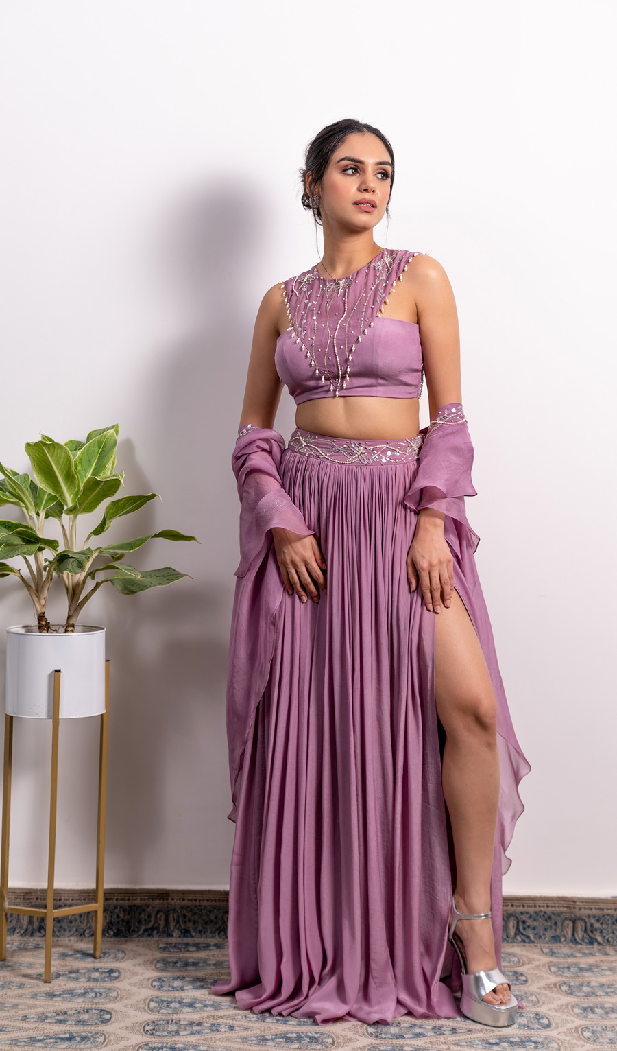 High Slit Cowl Neck Anarkali With Embroidered Dupatta (Without Slit Available) Black Thread Co