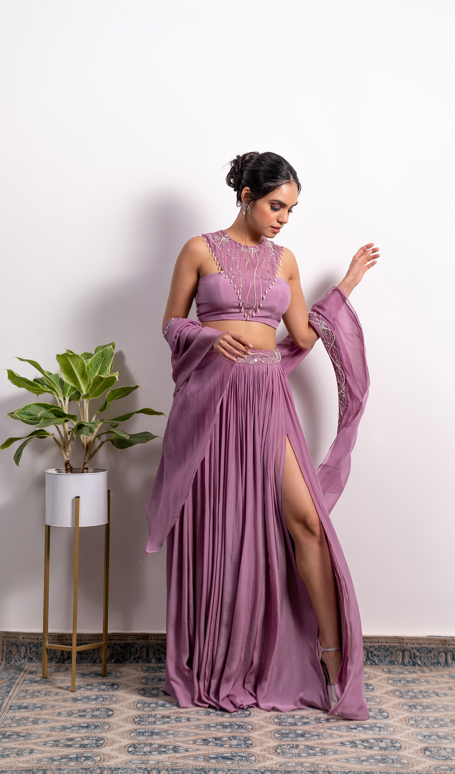 Embroidered Blouse With High Slit Lehenga and Frill Dupatta (Without Slit Available) Black Thread Co 3 Embroidered Blouse With High Slit Lehenga and Frill Dupatta (Without Slit Available) Black Thread Co 3