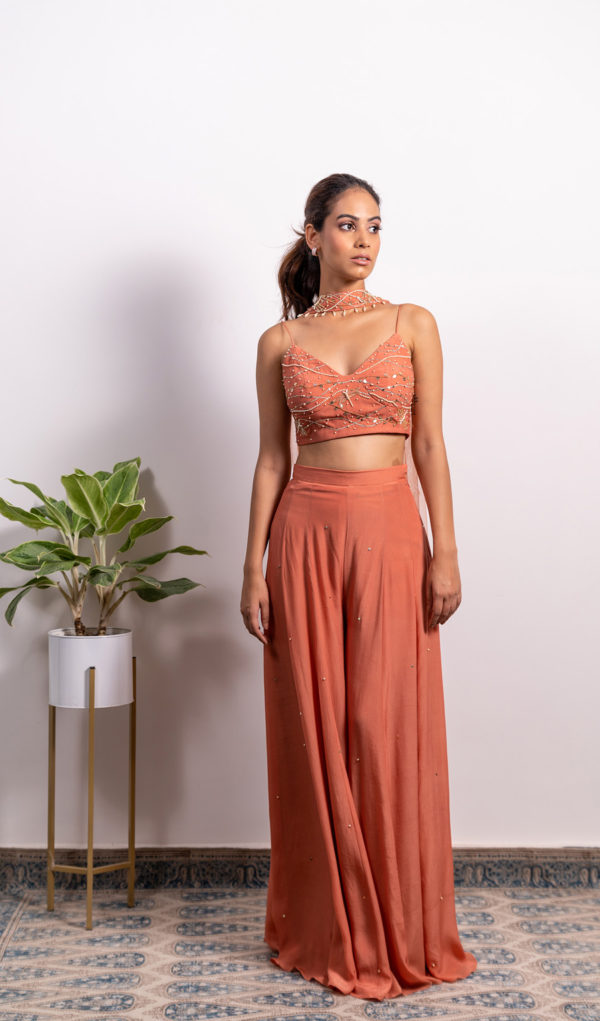 Organza Ruchhed Bustier With Embroidered High Waist Lehenga and Frill Dupatta (Straps Can Be Added) Black Thread Co
