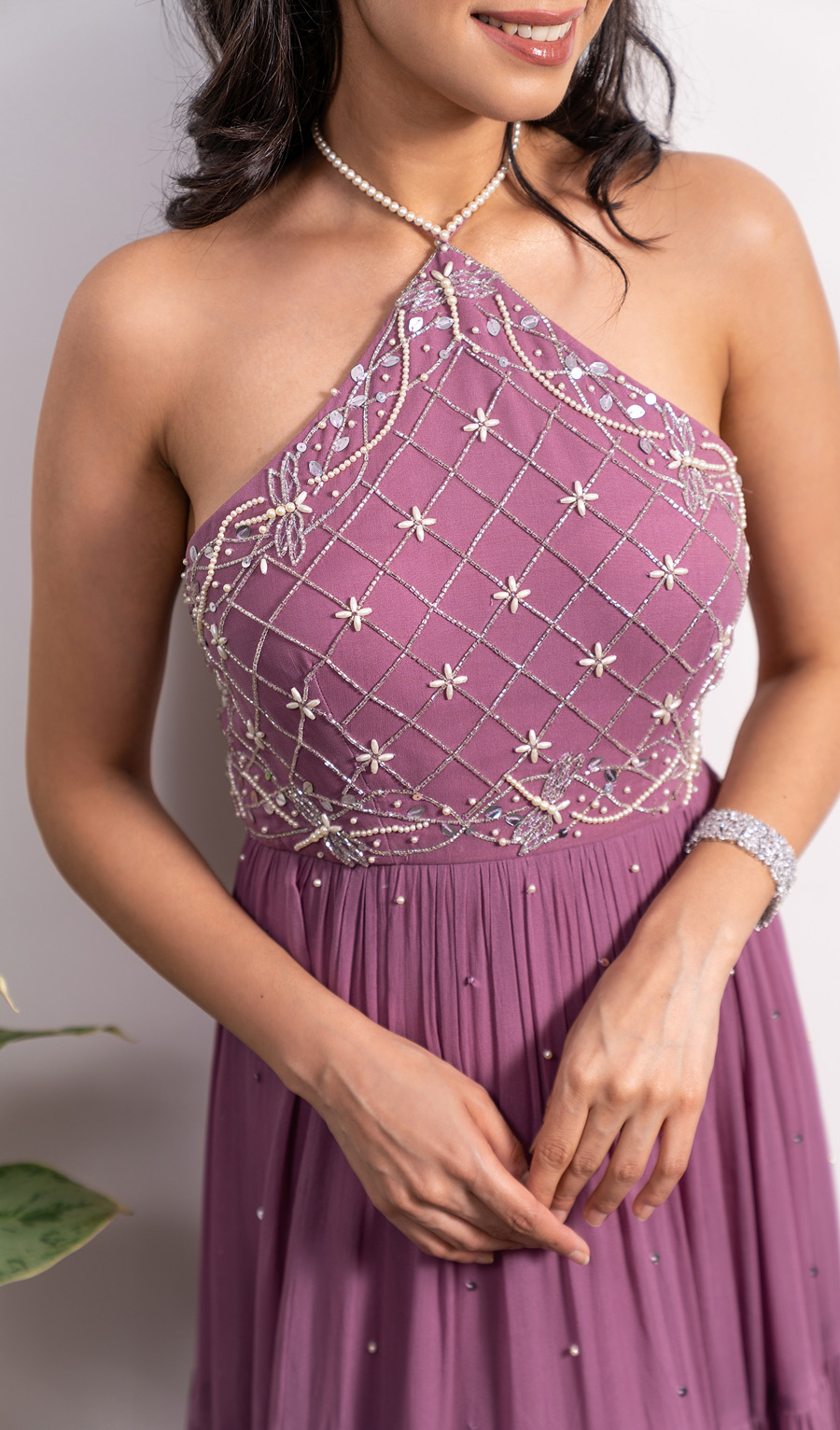 Halter Neck 3-tiered Embroidered Anarkali and Dupatta Set Black Thread Co 3 Halter Neck 3-tiered Embroidered Anarkali and Dupatta Set Black Thread Co 3