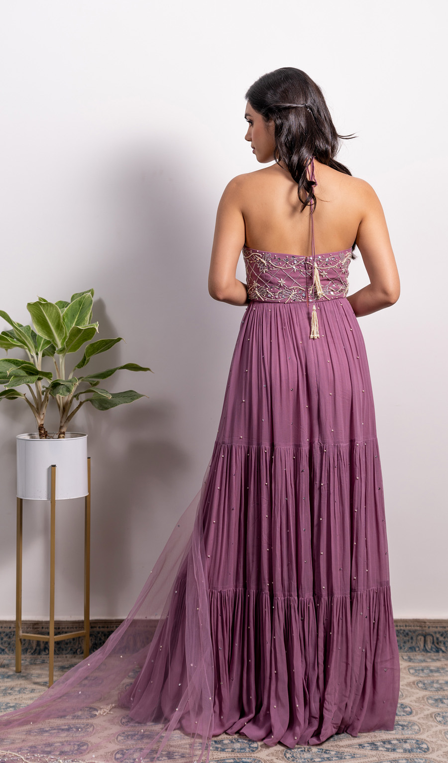 Halter Neck 3-tiered Embroidered Anarkali and Dupatta Set Black Thread Co 4 Halter Neck 3-tiered Embroidered Anarkali and Dupatta Set Black Thread Co 4