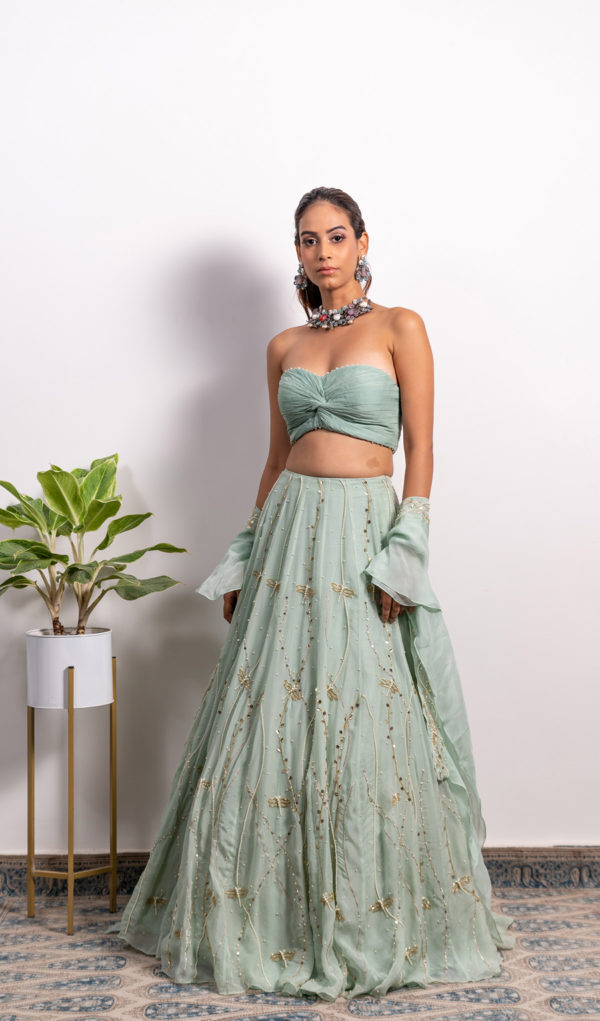 Frill Pre-draped Saree With Embroidered Blouse Black Thread Co Frill Pre-draped Saree With Embroidered Blouse Black Thread Co