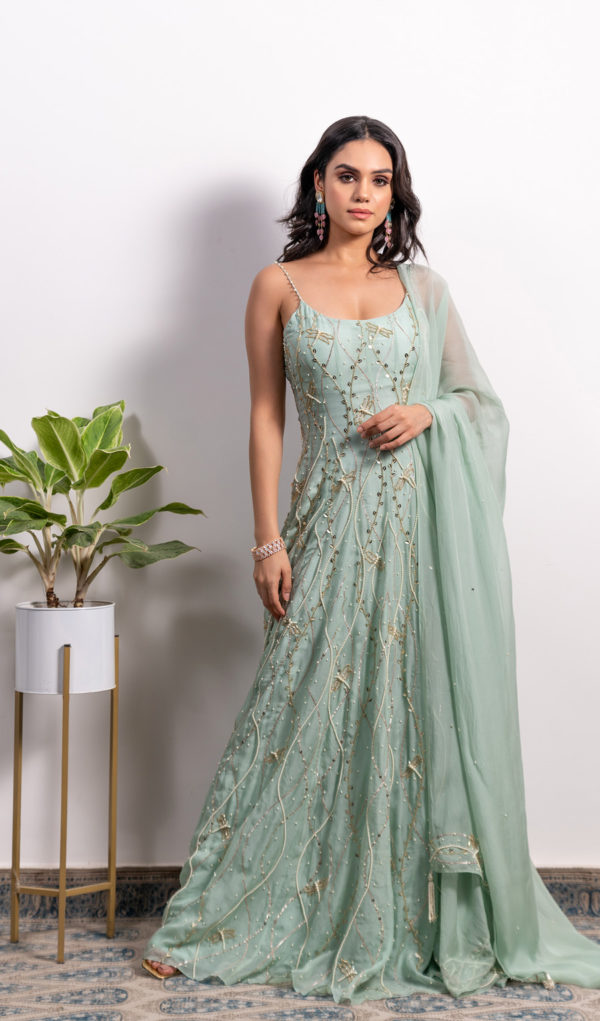 Pearl Strap Embroidered Panelled Anarkali With Dupatta Black Thread Co Pearl Strap Embroidered Panelled Anarkali With Dupatta Black Thread Co