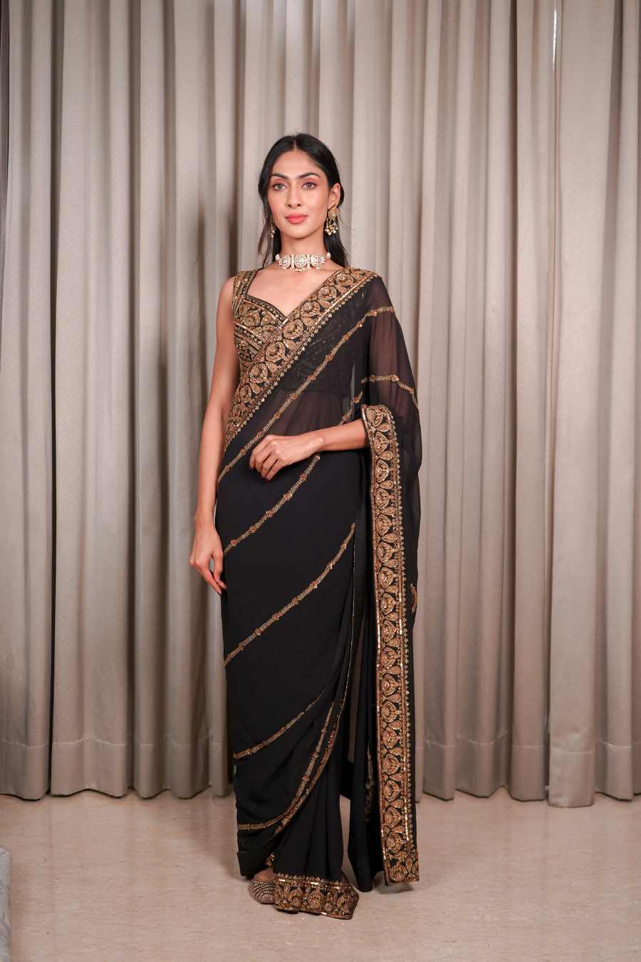 Black Saree Set Black Thread Co