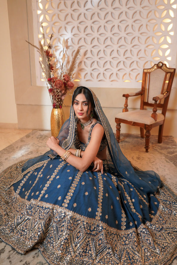 Blue Lehenga Set Black Thread Co 3