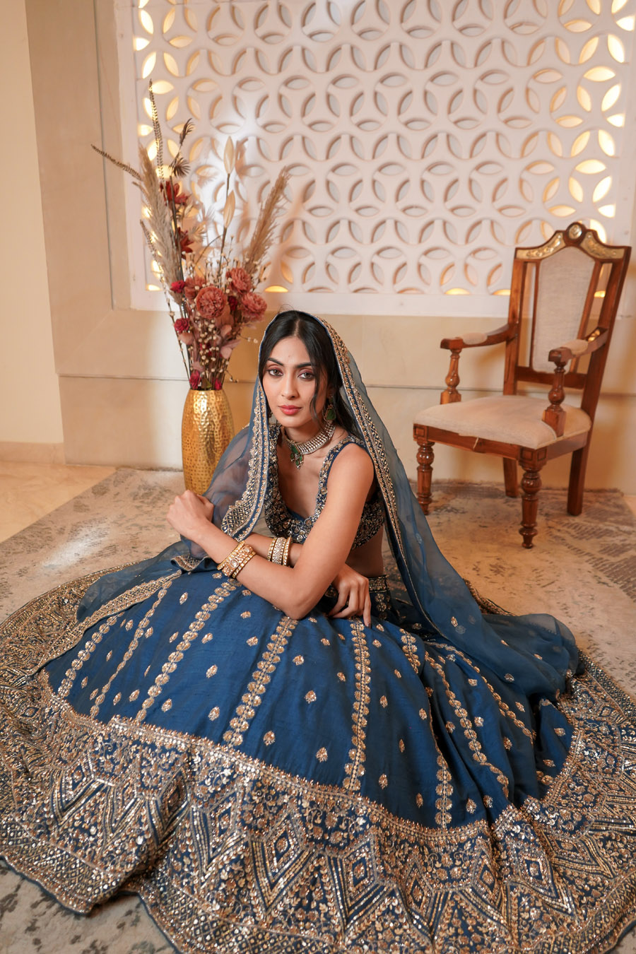 Blue Lehenga Set Black Thread Co