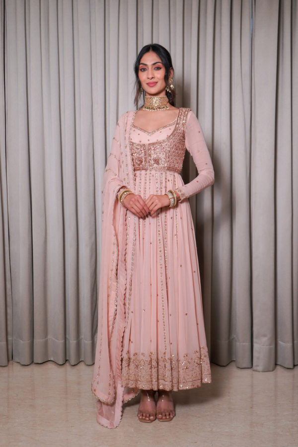 Blush Pink Anarkali Set Black Thread Co