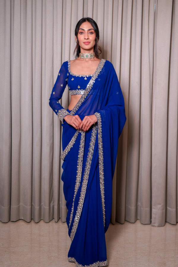 Electric Blue Saree Set Black Thread Co