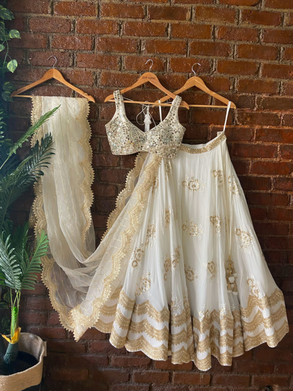 Ivory Mirror Work Lehenga Set Black Thread Co