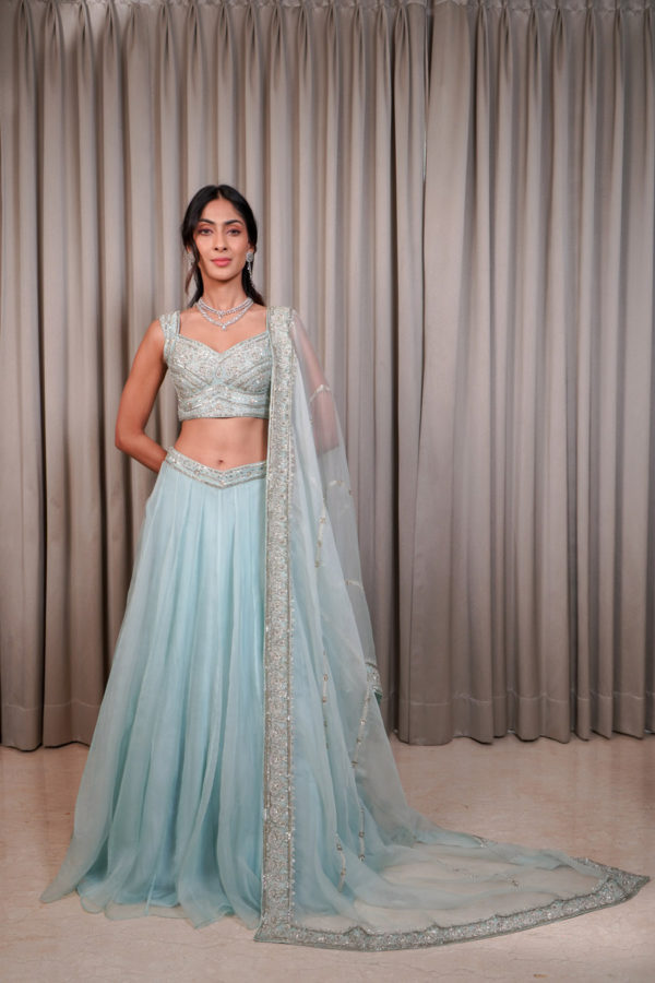 Ice Blue Lehenga Set Black Thread Co