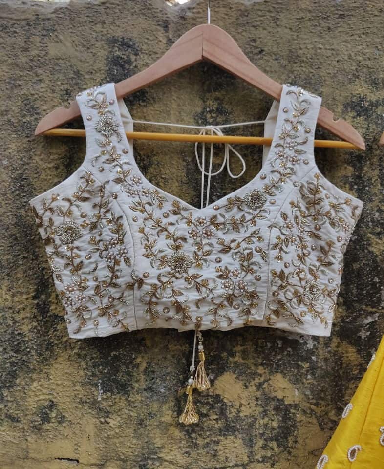 Ivory and Pink Lucknowi Lehenga Set Black Thread Co