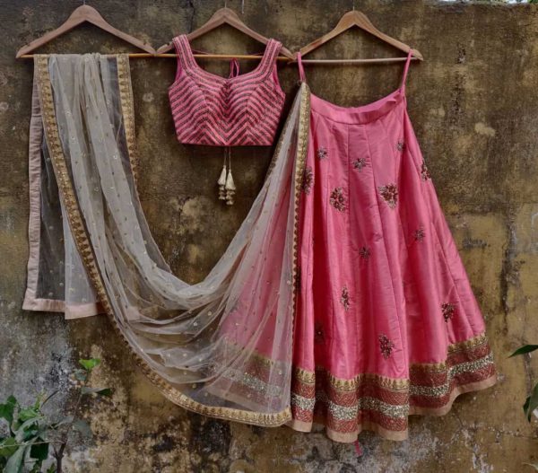 Peach Chevron Zardozi Work Lehenga Black Thread Co Peach Chevron Zardozi Work Lehenga Black Thread Co
