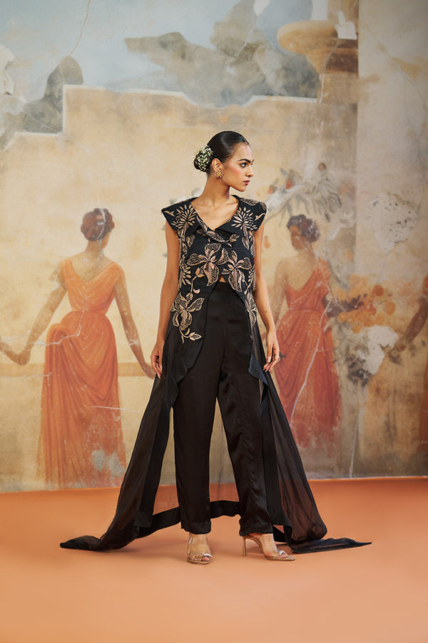 BLACK ASYMMETRICAL JACKET SET Black Thread Co