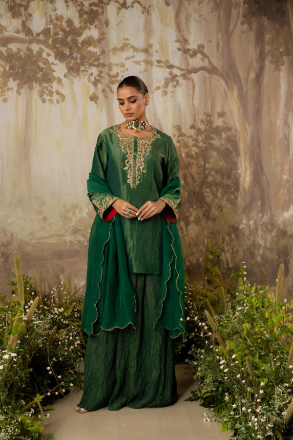 Emerald Green Tissue Embroidered Kurta Set Black Thread Co 3 Emerald Green Tissue Embroidered Kurta Set Black Thread Co 3