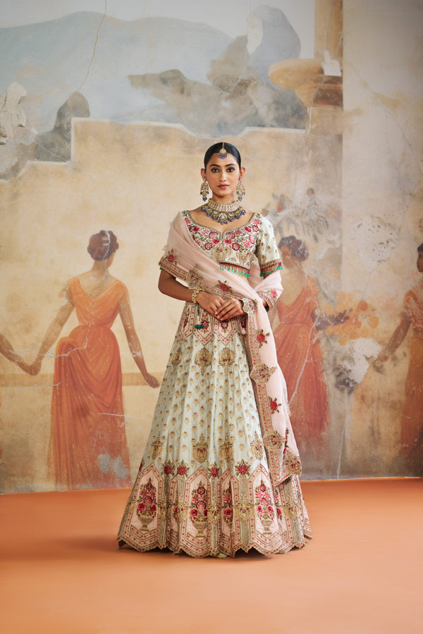 GREEN ZARDOZI LEHENGA SET Black Thread Co 3