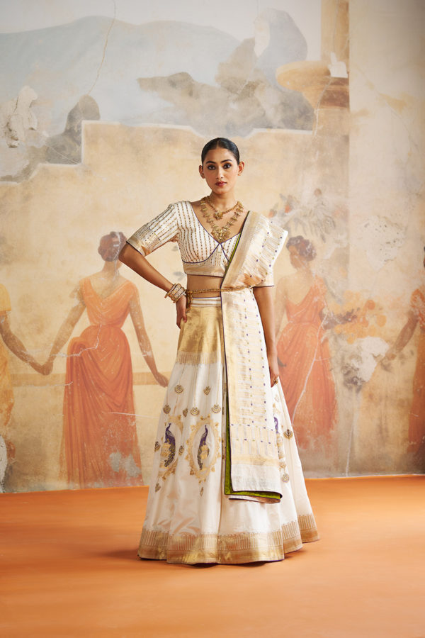 IVORY BANARASI LEHENGA SET Black Thread Co IVORY BANARASI LEHENGA SET Black Thread Co