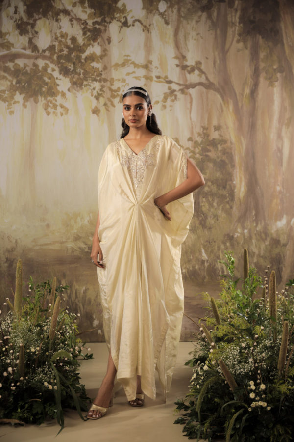 Ivory Embroidered Long Cape Set Black Thread Co Ivory Embroidered Long Cape Set Black Thread Co