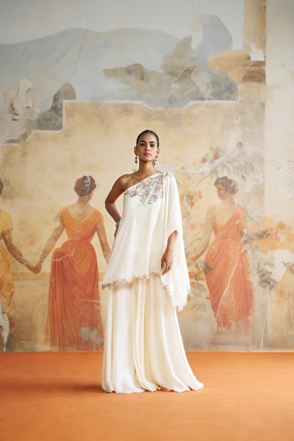 IVORY ONE SHOULDER SHARARA SET Black Thread Co 3 IVORY ONE SHOULDER SHARARA SET Black Thread Co 3