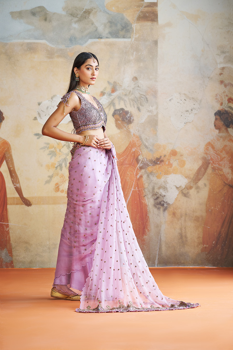 LAVENDER EMBROIDERED SAREE SET Black Thread Co 4 LAVENDER EMBROIDERED SAREE SET Black Thread Co 4