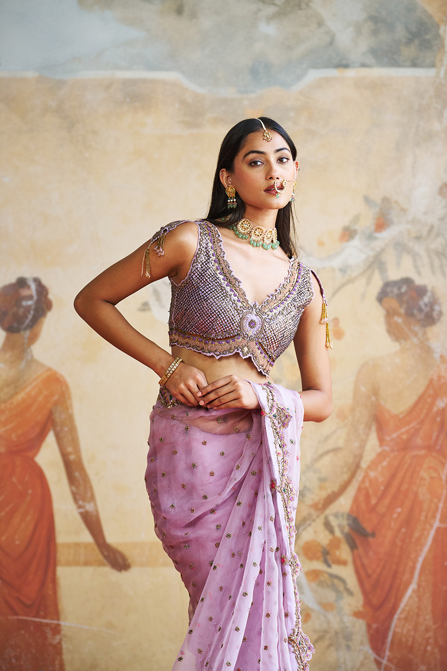 LAVENDER EMBROIDERED SAREE SET Black Thread Co 5 LAVENDER EMBROIDERED SAREE SET Black Thread Co 5