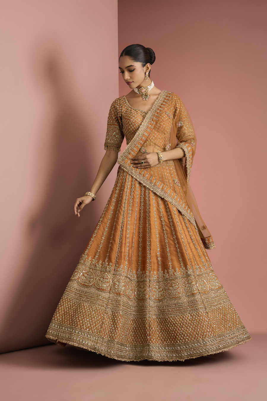 HOT PINK SILK LEHENGA SET WITH AARI EMBROIDERY Black Thread Co 2