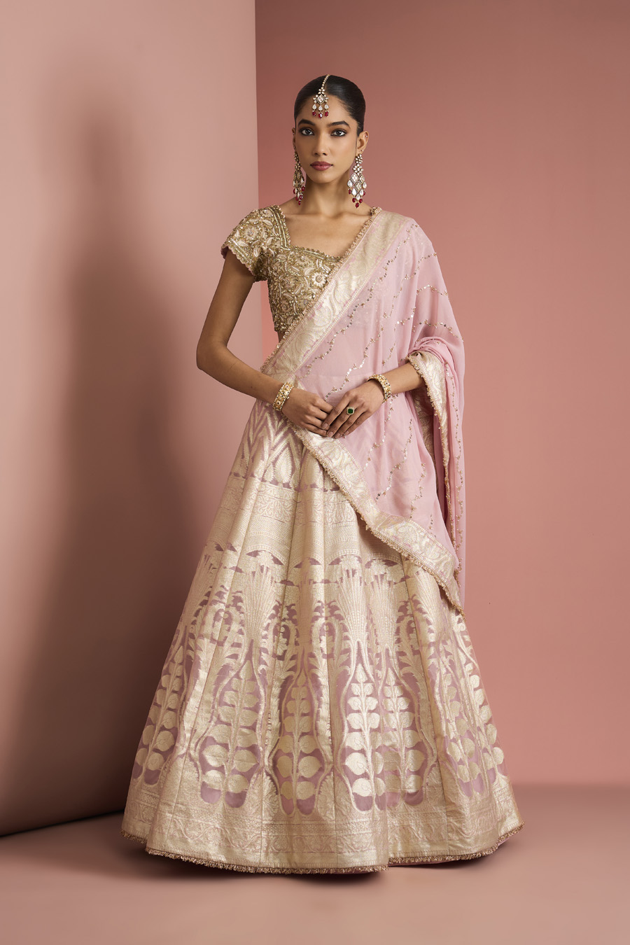 HOT PINK SILK LEHENGA SET WITH AARI EMBROIDERY Black Thread Co