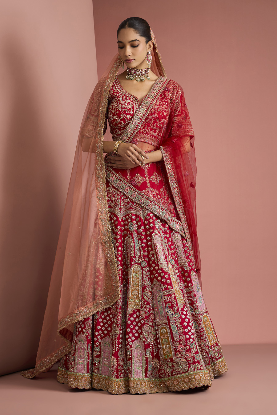 RUST ORANGE RAW SILK LEHENGA SET WITH AARI EMBROIDERY Black Thread Co 2
