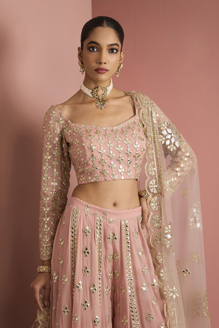 DULL PINK GEORGETTE GOTTA APPLIQUE SHARARA SET Black Thread Co 7 DULL PINK GEORGETTE GOTTA APPLIQUE SHARARA SET Black Thread Co 7
