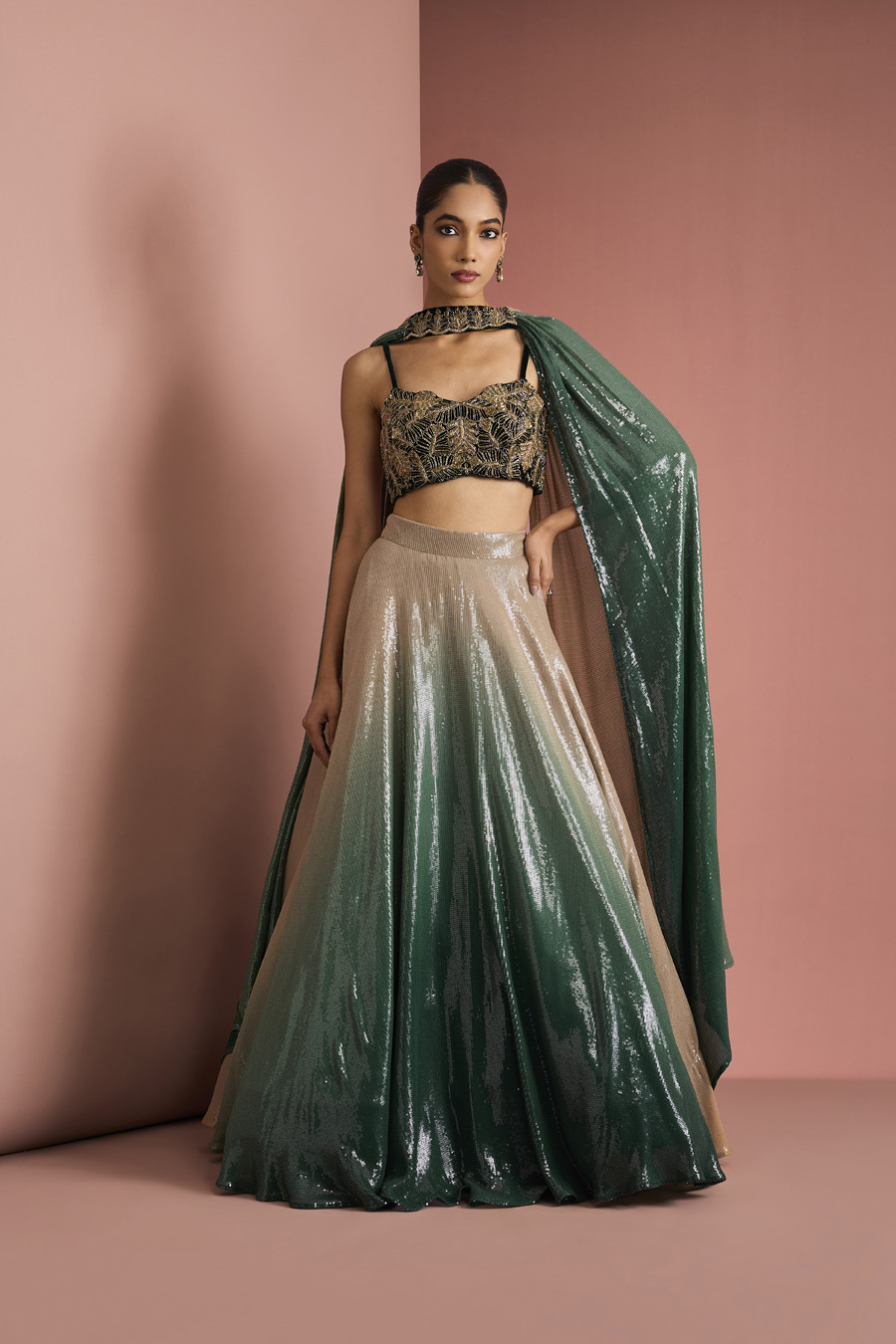 MEDIUM BLUE CREPE DRAPE SAREE WITH PEARL WORK BLOUSE Black Thread Co 2