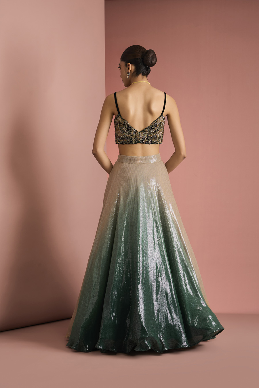 DARK GREEN SEQUINS SHEETING OMBRE LEHENGA SET Black Thread Co 4 DARK GREEN SEQUINS SHEETING OMBRE LEHENGA SET Black Thread Co 4