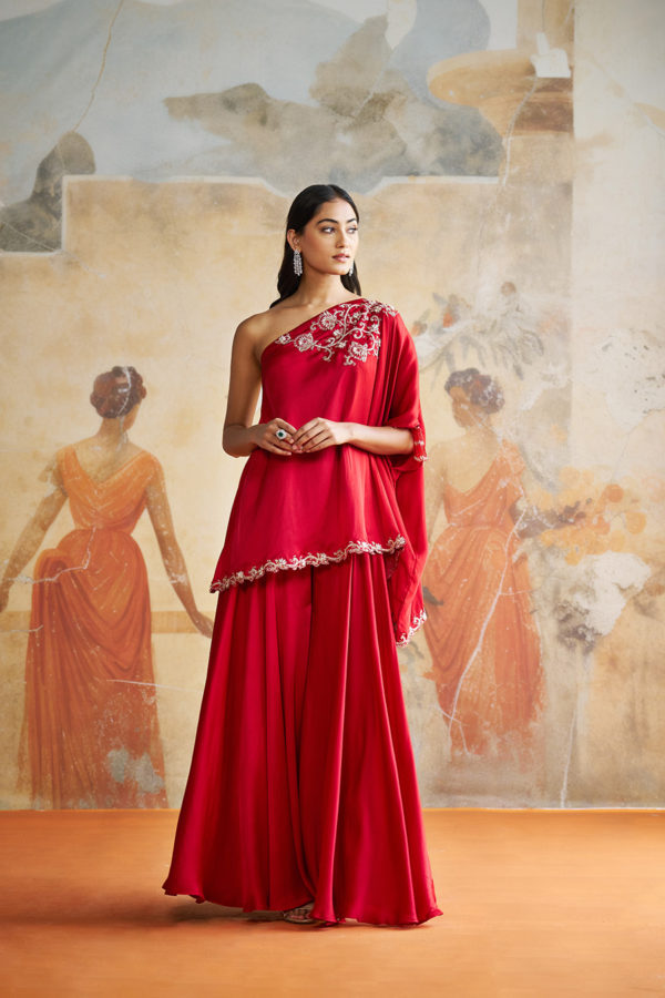 MAROON ONE SHOULDER SHARARA SET Black Thread Co MAROON ONE SHOULDER SHARARA SET Black Thread Co