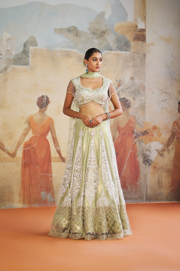 MINT GREEN PEARL LEHENGA SET Black Thread Co MINT GREEN PEARL LEHENGA SET Black Thread Co