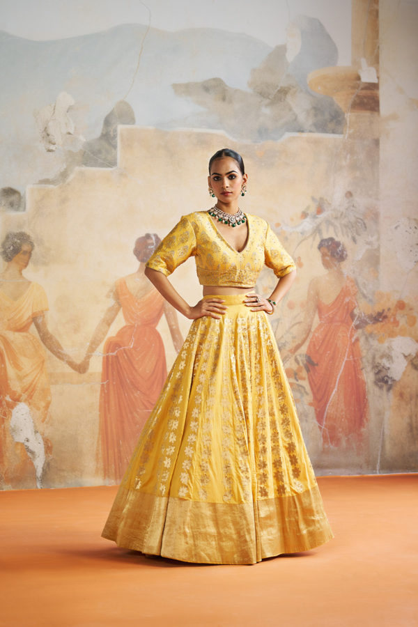 MUSTARD BANARASI LEHENGA SET Black Thread Co MUSTARD BANARASI LEHENGA SET Black Thread Co