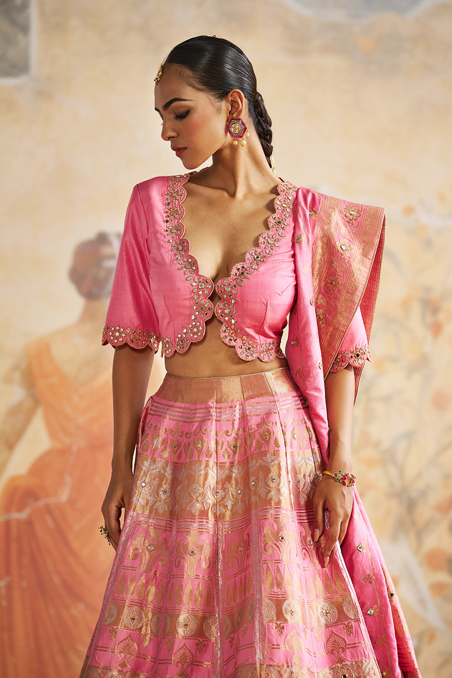 PINK BANARASI LEHENGA SET Black Thread Co 4 PINK BANARASI LEHENGA SET Black Thread Co 4