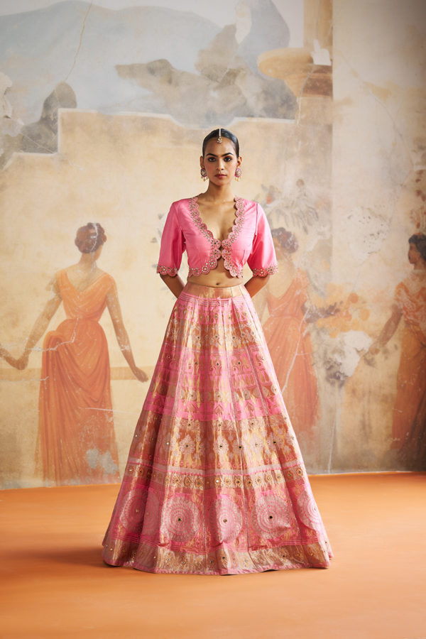 PINK BANARASI LEHENGA SET Black Thread Co PINK BANARASI LEHENGA SET Black Thread Co