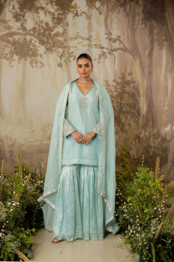Powder Blue Short Kurta Set Black Thread Co Powder Blue Short Kurta Set Black Thread Co