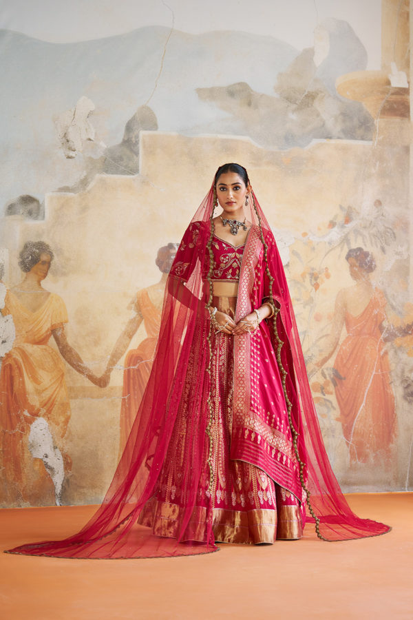 RED BANARASI LEHENGA SET Black Thread Co RED BANARASI LEHENGA SET Black Thread Co