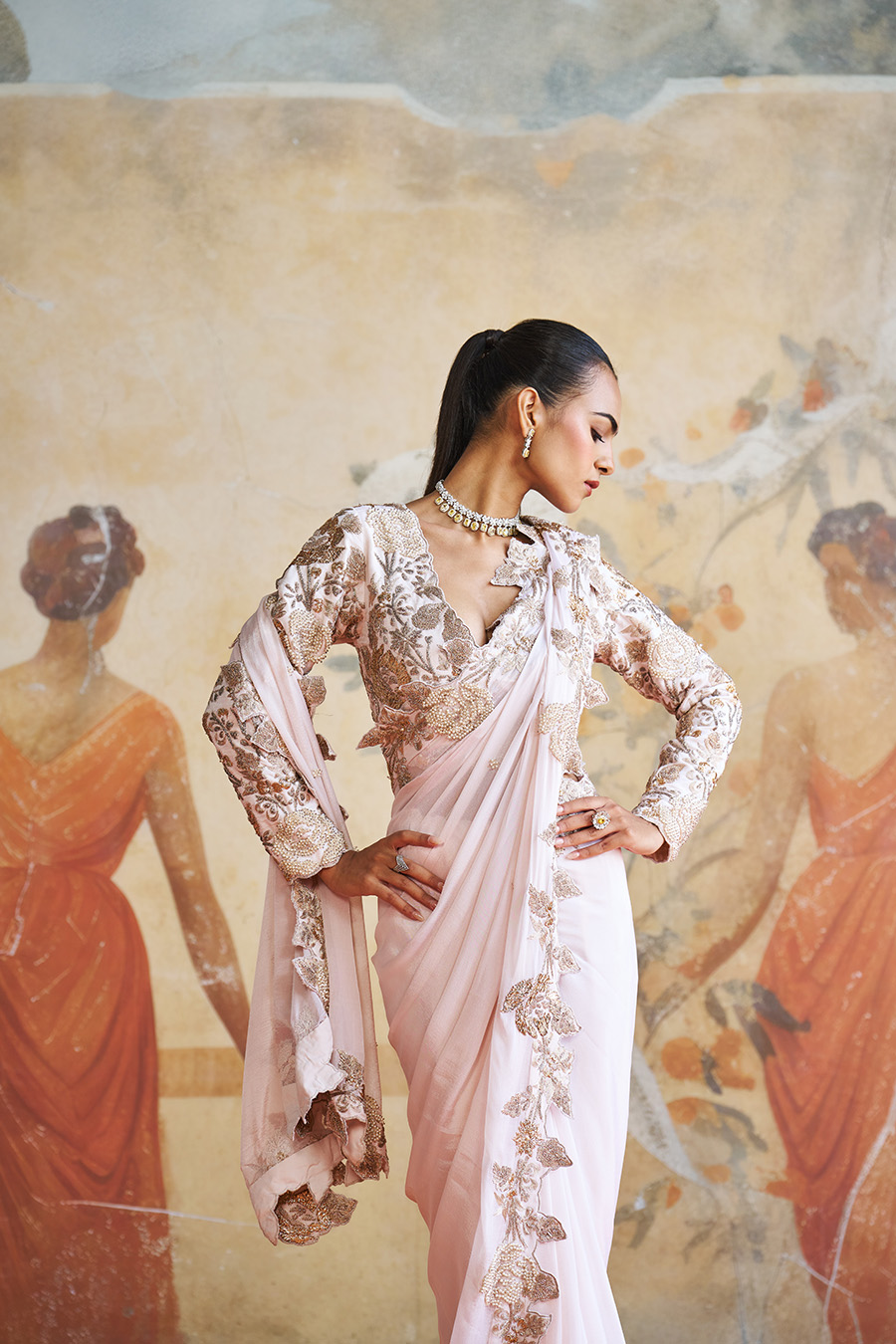 ROSE GOLD EMBROIDERED SAREE SET Black Thread Co 5 ROSE GOLD EMBROIDERED SAREE SET Black Thread Co 5