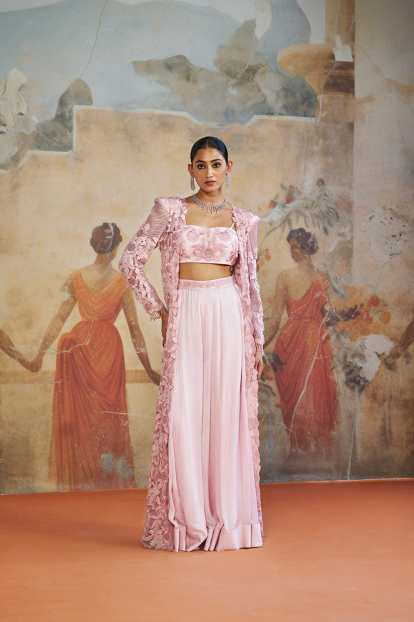 ROSE PINK FLORAL LONG CAPE SET Black Thread Co ROSE PINK FLORAL LONG CAPE SET Black Thread Co