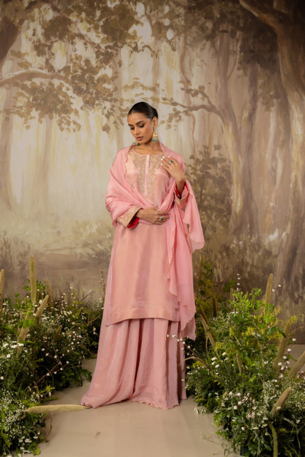 Rose Pink Tissue Long Suit Set Black Thread Co Rose Pink Tissue Long Suit Set Black Thread Co