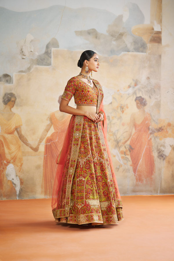 RUST ORANGE LEHENGA SET Black Thread Co RUST ORANGE LEHENGA SET Black Thread Co