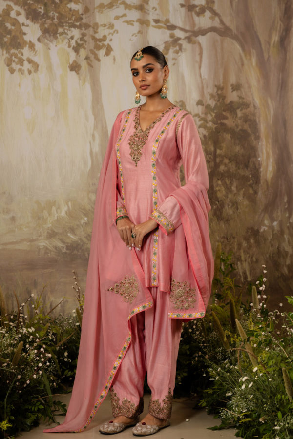 Soft Pink Embroidered Short Kurta Set Black Thread Co Soft Pink Embroidered Short Kurta Set Black Thread Co