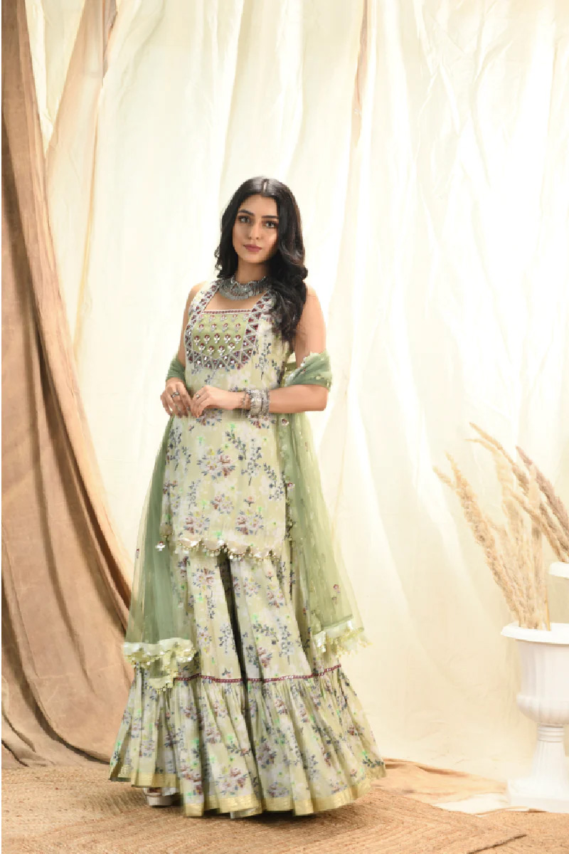 Sage Sharara Set Black Thread Co