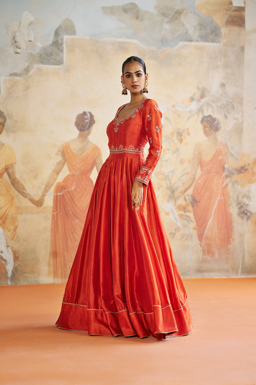 TANGERINE LONG ANARKALI SET Black Thread Co 6 TANGERINE LONG ANARKALI SET Black Thread Co 6