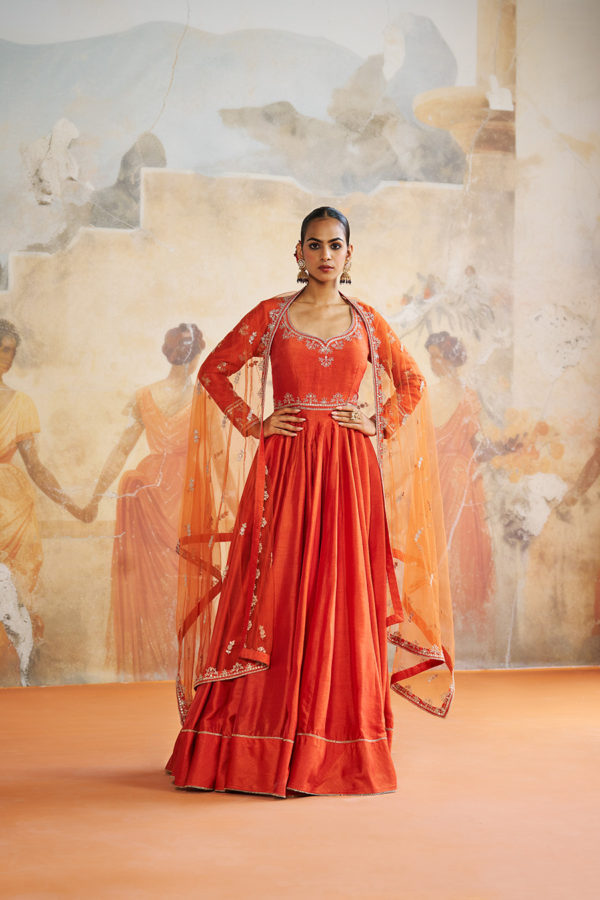 TANGERINE LONG ANARKALI SET Black Thread Co TANGERINE LONG ANARKALI SET Black Thread Co